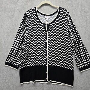Talbots NWT 3X Cardigan Oprah Geometric Black White Sweater Button Front 3/4 Sle